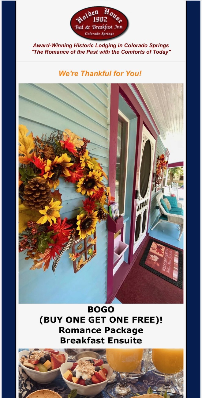 Thanksgiving Newsletter Holden House B&B Colorado Springs 2025