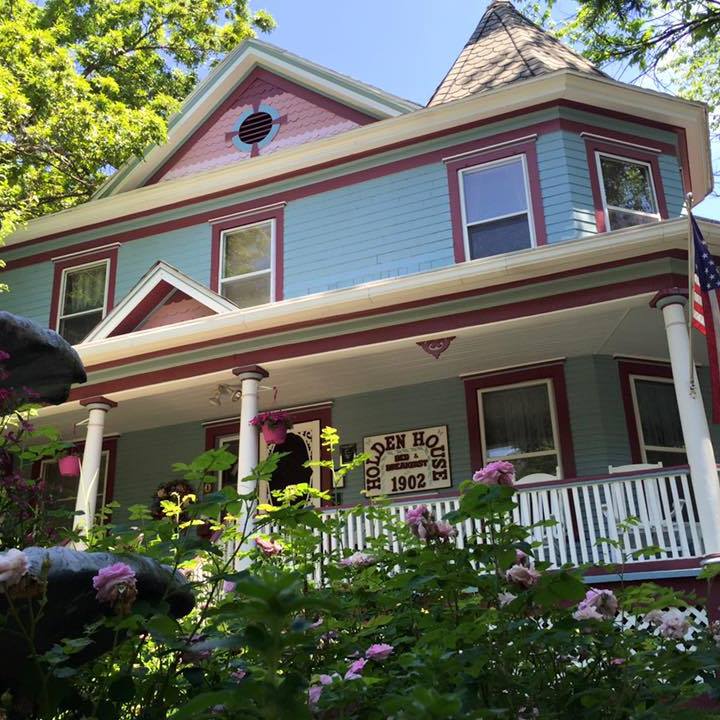 The historic Holden House garden with heirloom tea roses