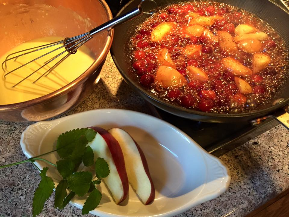Preparation for German Puff Pancakes with spiced apples at Holden House B&B